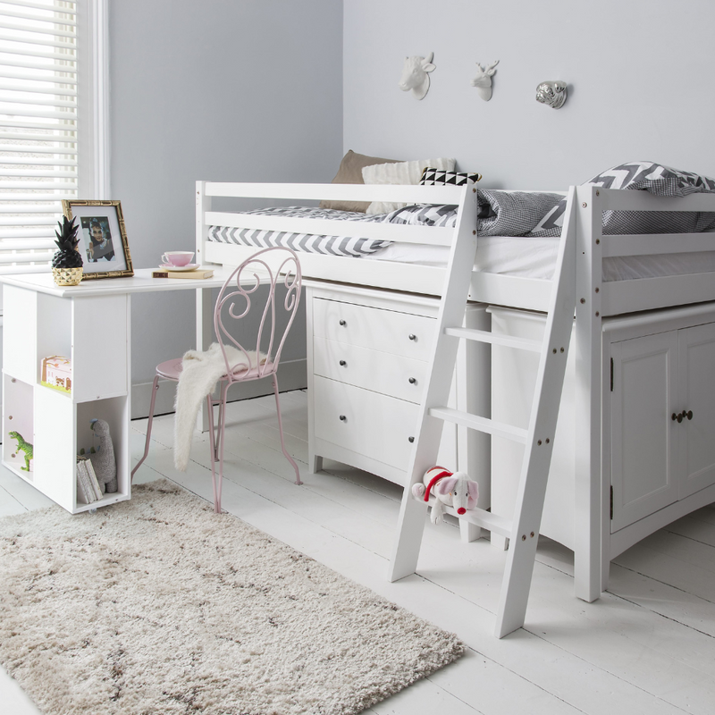 Moro Sleepstation with Chest of Drawers, Cabinet & Oliver Desk in Classic White