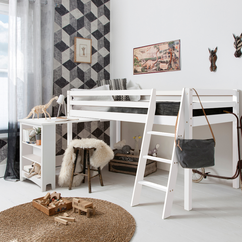 Moro Cabin Bed Midsleeper with Pullout Desk in Classic White