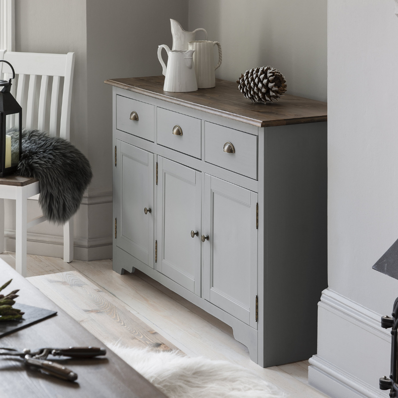 Canterbury Sideboard with Solid Doors in Grey and Dark Pine