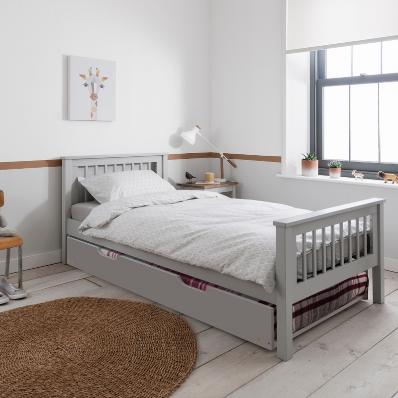 Hampshire Single Bed Frame with Spacesaver Pull-Out Trundle in Grey