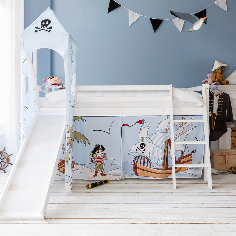 Moro Cabin Bed Midsleeper with Slide & Pirate Pete Package in Classic White