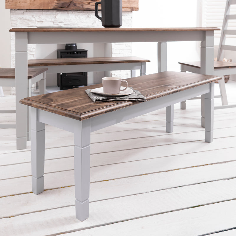 Canterbury 140cm Dining Table and 2 Benches in Grey & Pine