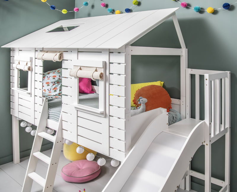 Christopher Treehouse Midsleeper Bed with Slide in Classic White