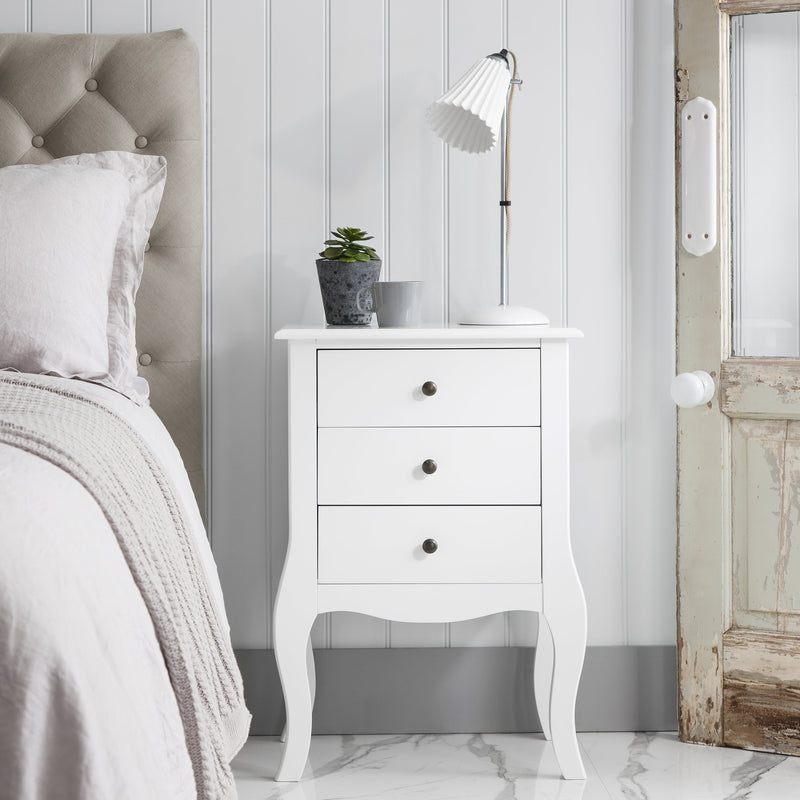 Camille Side Table Chest 3 Drawer in Classic White