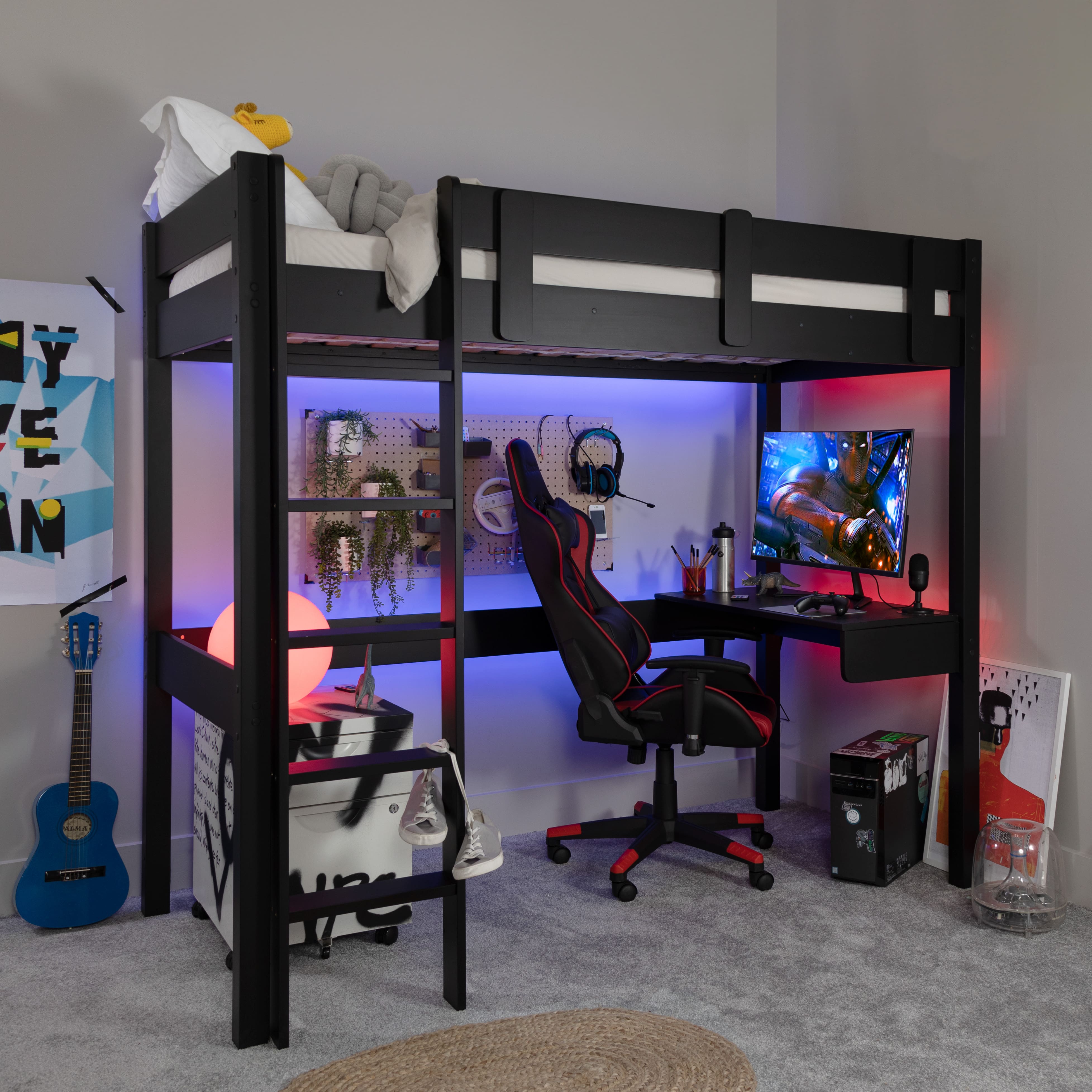 Storm Gaming Station High Sleeper Cabin Bed in Black | Noa & Nani