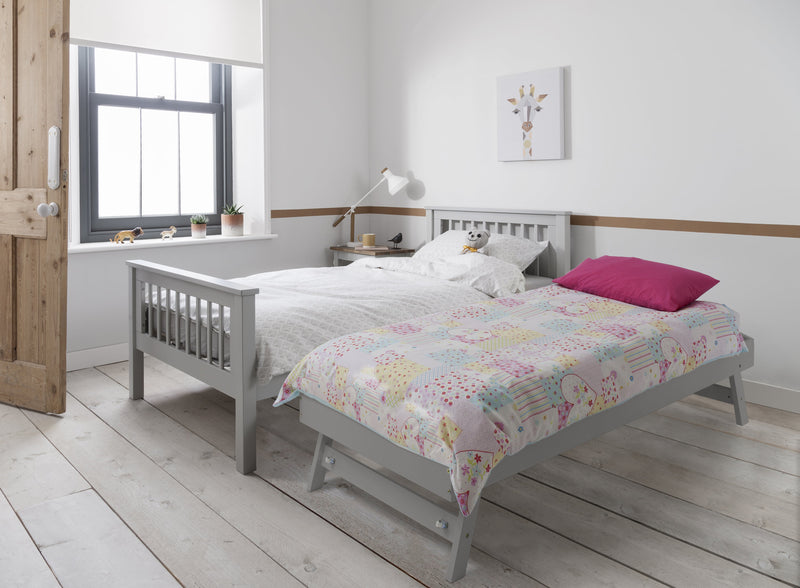 Hampshire Single Bed Frame with Matheus Pull-Out Trundle in Grey