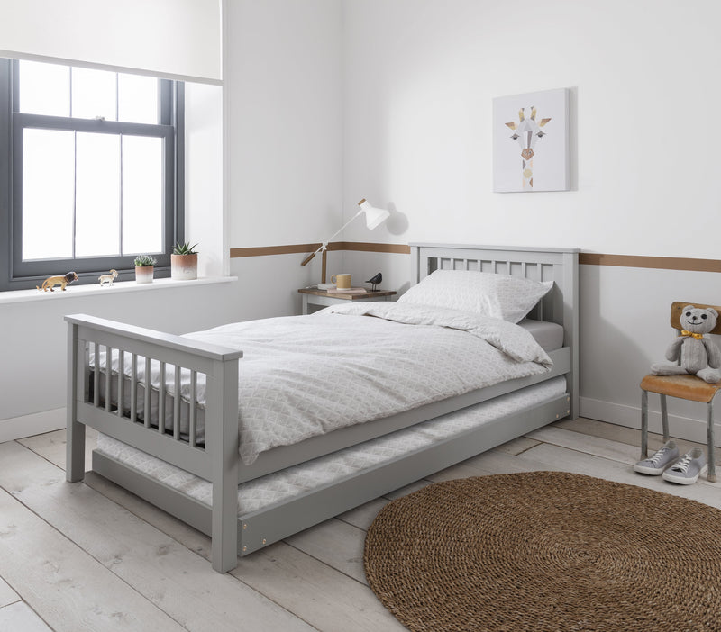 Hampshire Single Bed Frame with Matheus Pull-Out Trundle in Grey