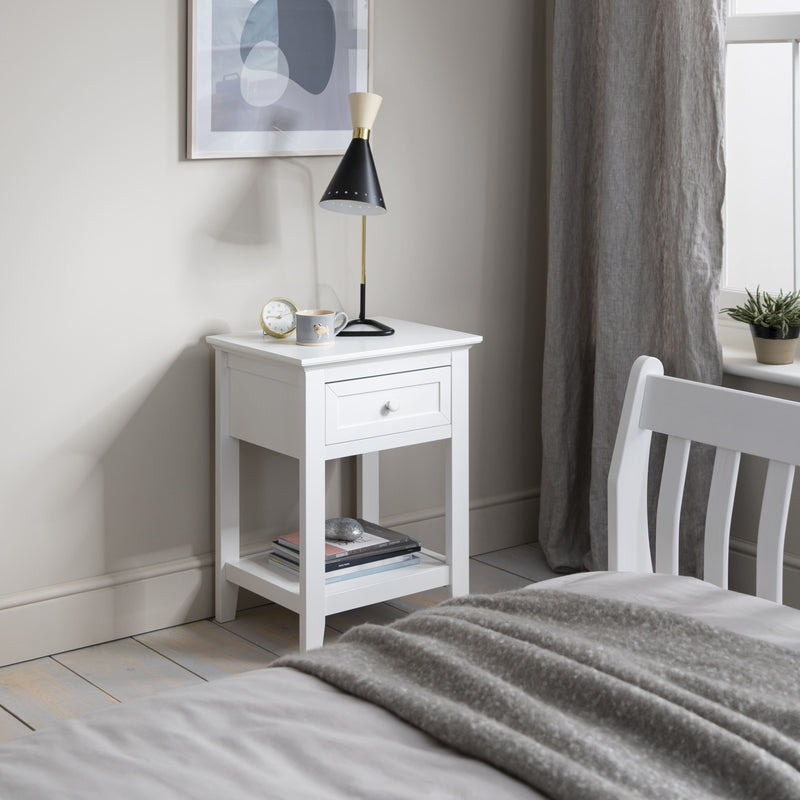 Torsby Bedside Table with Drawer in Classic White