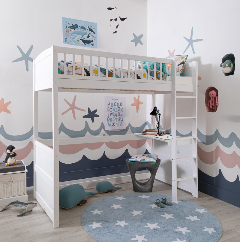 Lottie Highsleeper Cabin Bed with Straight Ladder & Skole Desk in Classic White