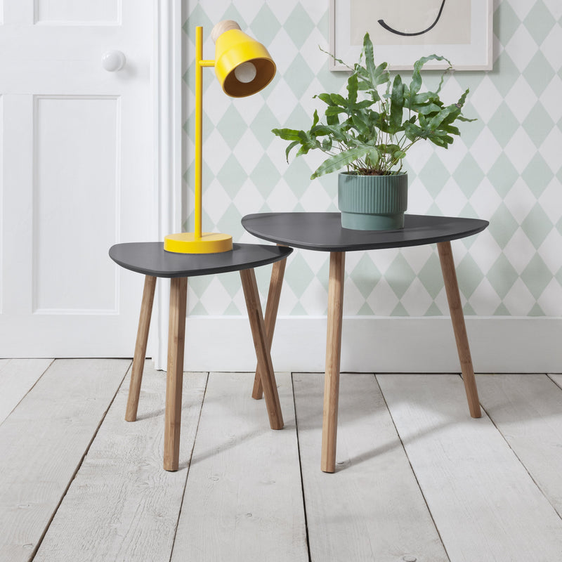 Malme Nesting Tables Set of Two in Dark Grey and Natural Pine