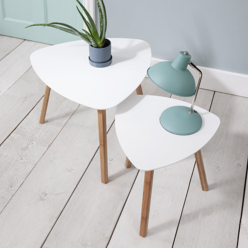 Malme Nesting Tables Set of Two in Classic White and Natural Pine