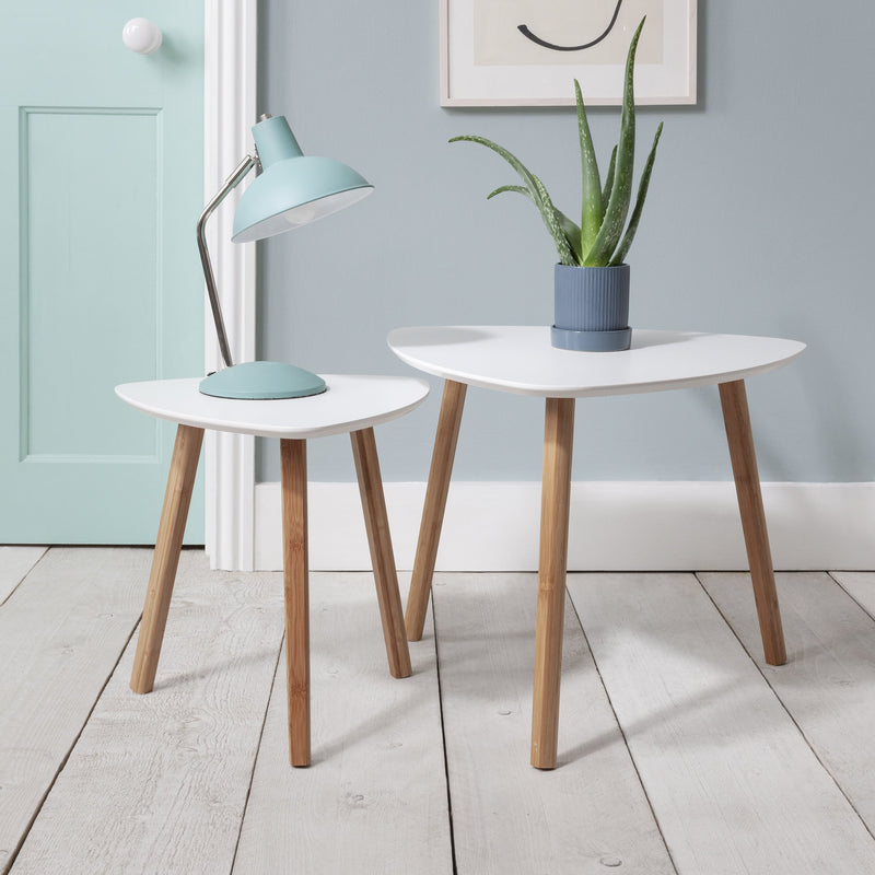 Malme Nesting Tables Set of Two in Classic White and Natural Pine