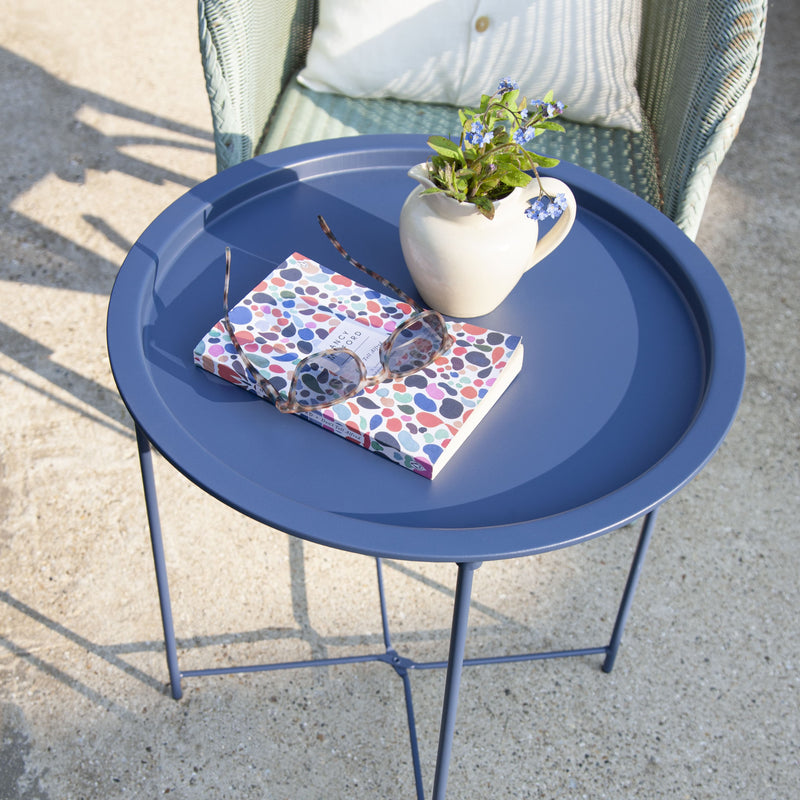 Outdoor Bistro Garden Tray Table in Dark Blue