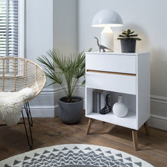 Otto Oversize Side Table Chest 2 Drawer & Storage in Classic White