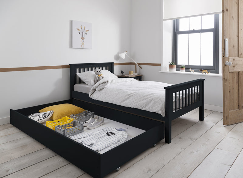 Hampshire Single Bed Frame with Olaf Pull Out Trundle in Anthracite