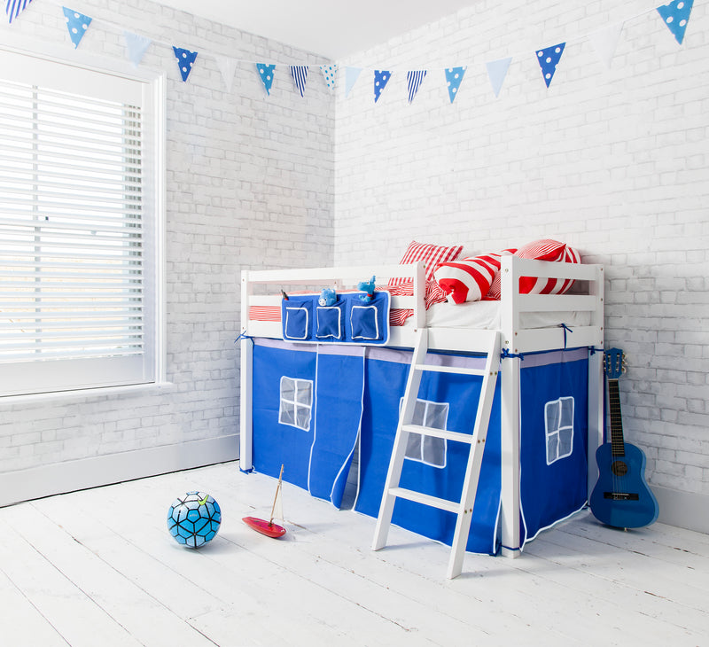 Ontario Cabin Bed Midsleeper Shorty with Blue Tent in Classic White