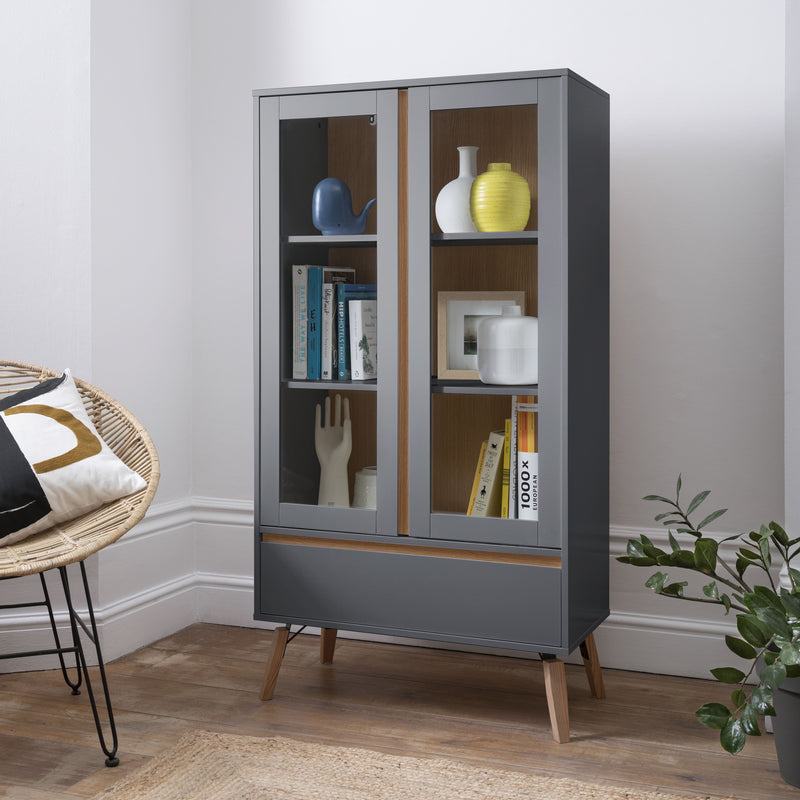 Otto Display Cabinet Dresser in Grey and Natural Pine