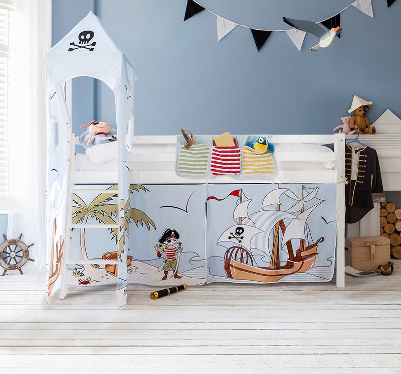 Moro Cabin Bed Midsleeper with Pirate Pete Package in Classic White