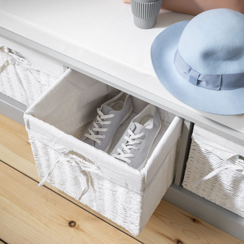 Stockholm Storage Bench with 3 Baskets in Silk Grey