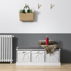 Stockholm Storage Bench with 3 Baskets in Classic White