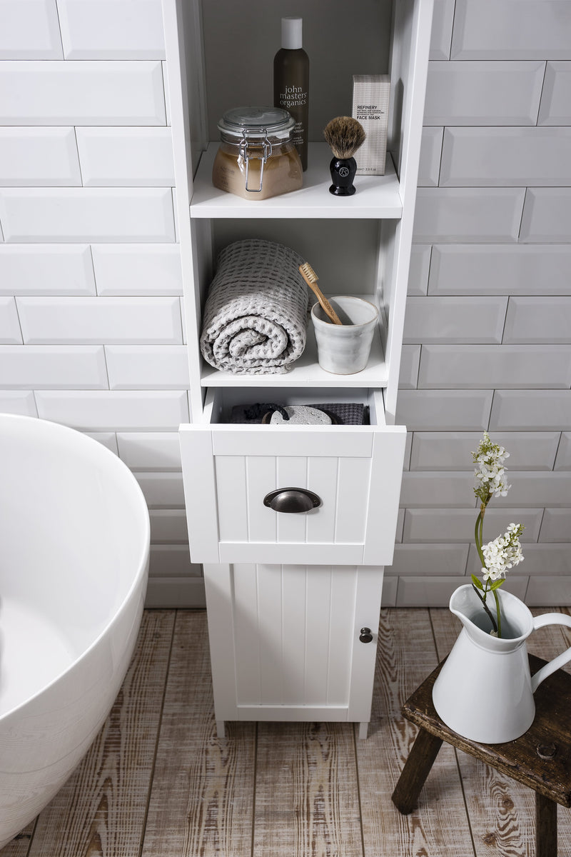 Stow Tallboy Bathroom Cabinet Hallway Storage Unit in Classic White