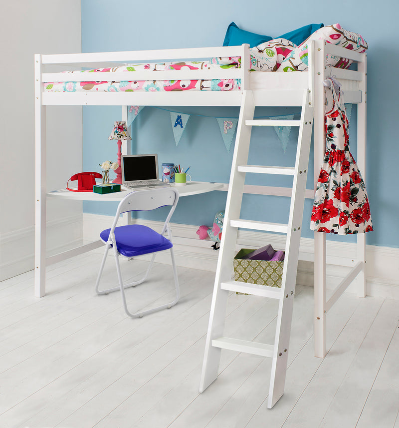 Thomas High Sleeper Cabin Bed with Thom Desk in Classic White