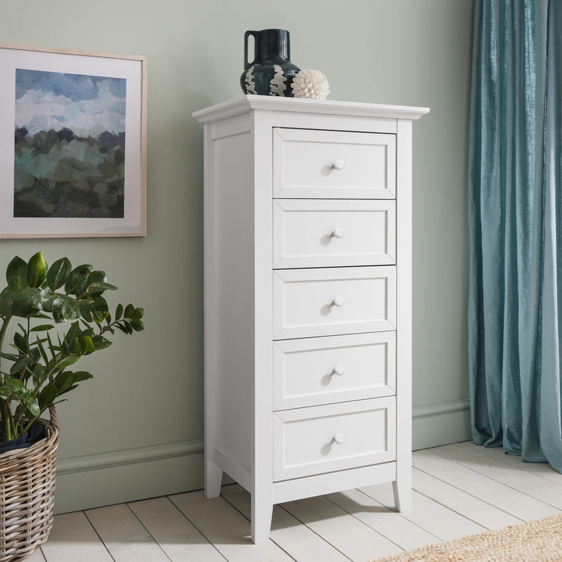 Torsby Chest of Drawers 5 Drawer Tall in Classic White