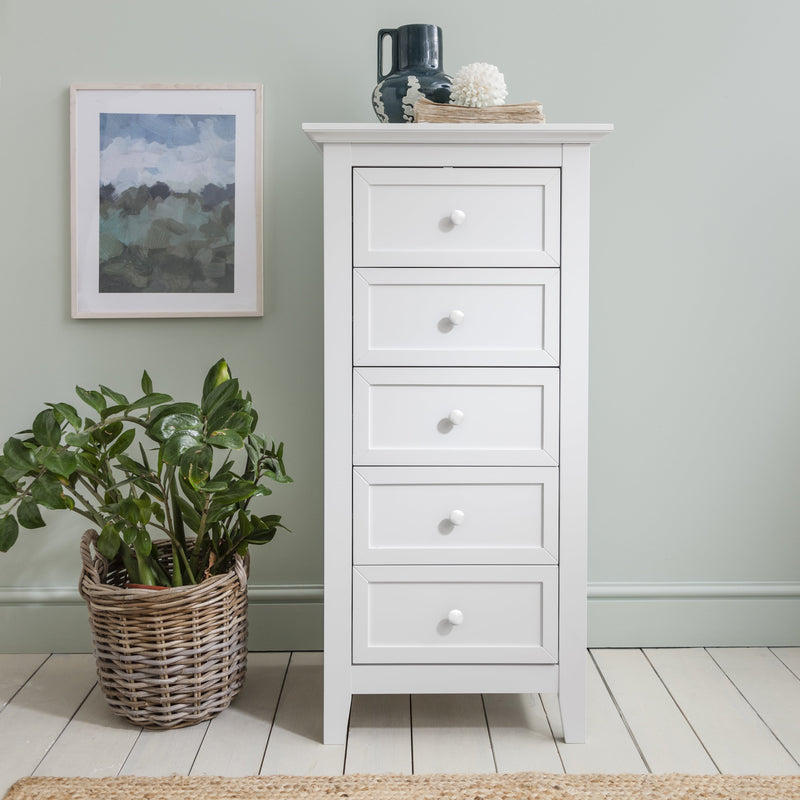 Torsby Chest of Drawers 5 Drawer Tall in Classic White