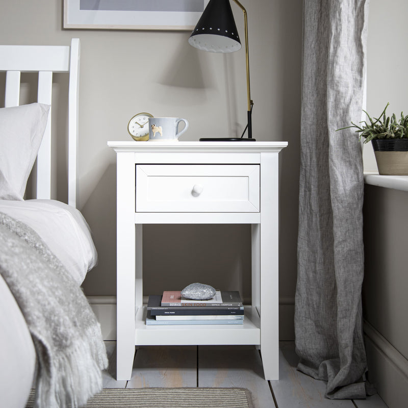 Torsby Bedside Table with Drawer in Classic White