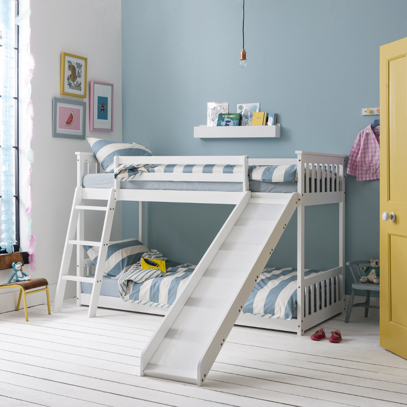 Tuva Cabin Bed with Bunk Underbed, Play Area & Slide in Classic White