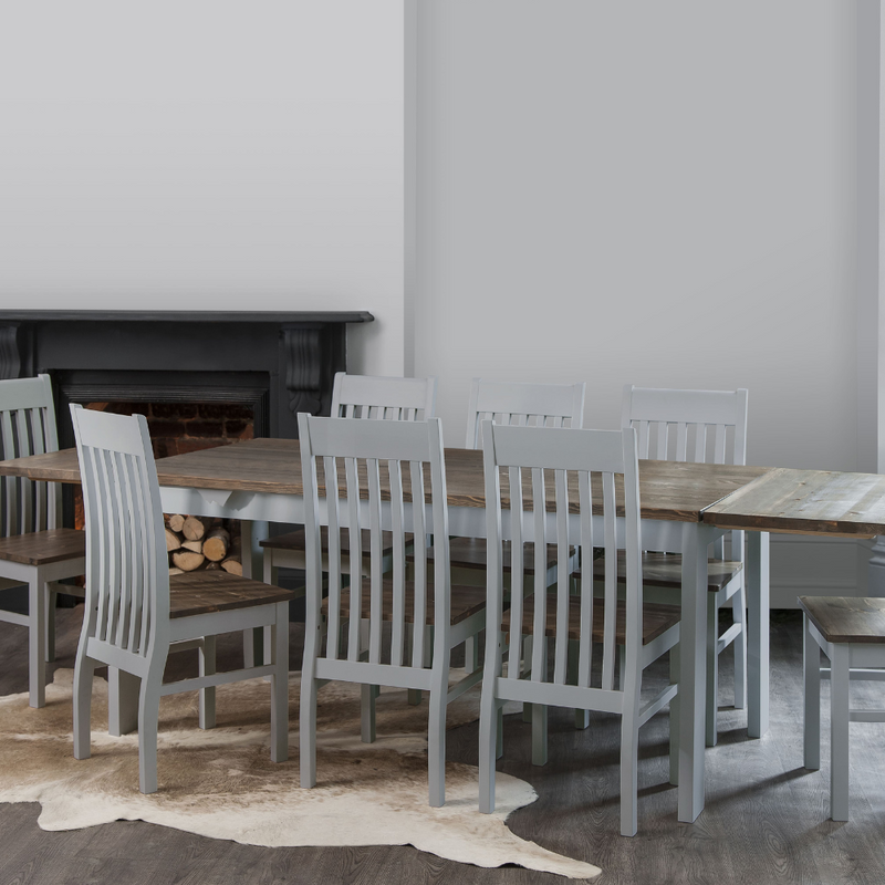 Hever Dining Table with 2 Benches in Grey and Dark Pine