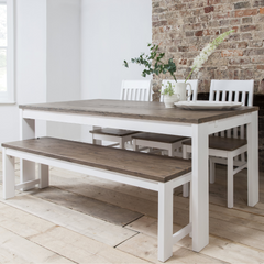 Hever Dining Table in White & Dark Pine