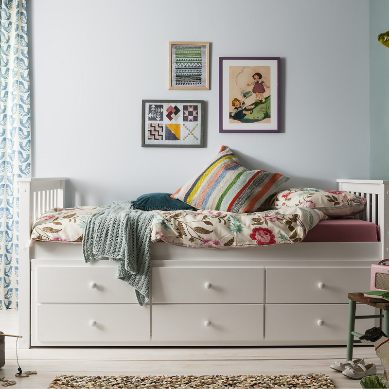 Loki Day Bed with Pullout Drawers and Trundle Underbed in Classic White