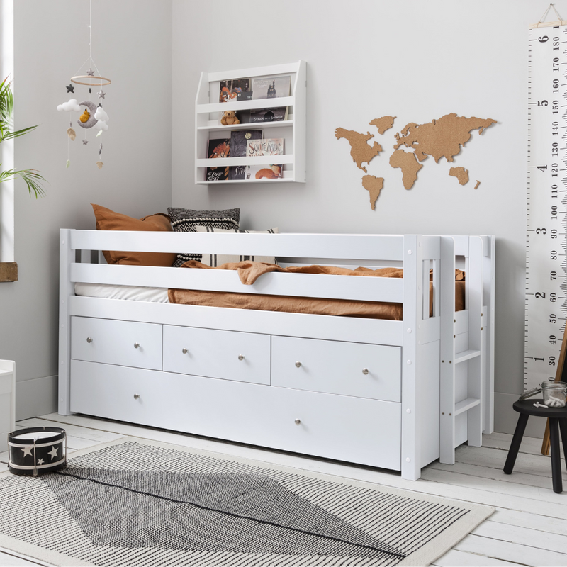 Matilda Midsleeper Cabin Bed with Underbed Storage Drawers in Classic White