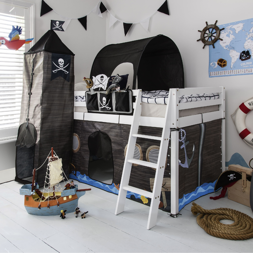 Cabin Bed Midsleeper Kids Pirate Hideaway with Tent Tunnel Tower Noa Nani