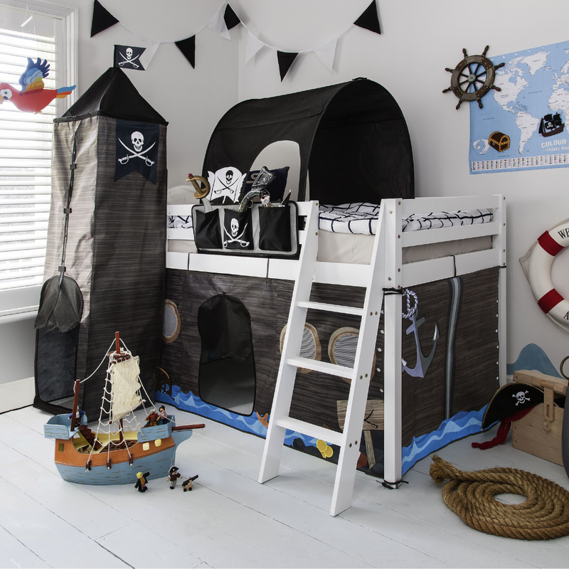 Moro Cabin Bed Midsleeper with Pirate Hideaway Package in Classic White