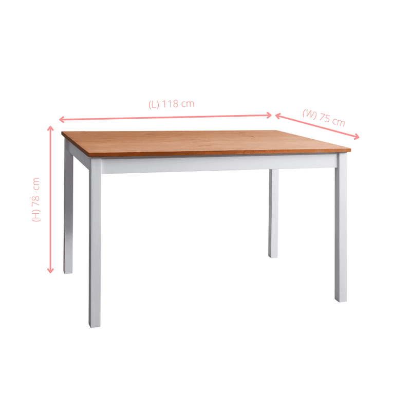 Annika Dining Table with 2 Benches Dining Set in Natural Pine & White