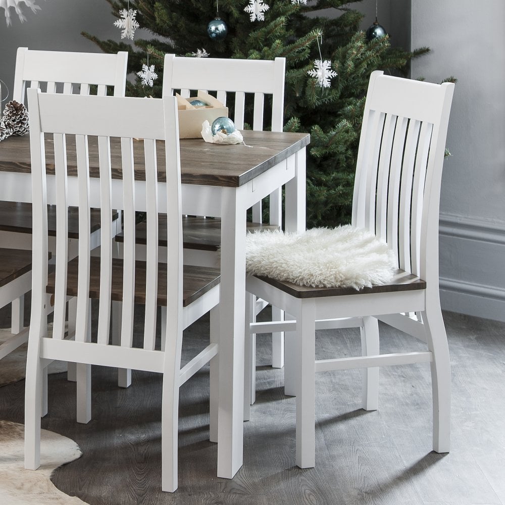 White and pine store dining chairs