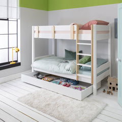 Una Bunk Bed with Olaf pull out Trundle in Classic White & Natural Pine